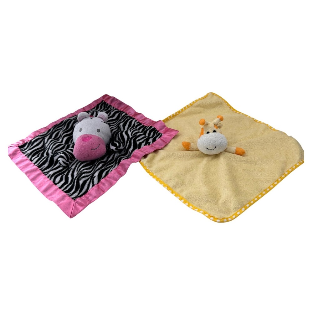 Garanimals Zebra Pink Satin & Cracker Barrel‎ Giraffe Baby Security Blanket Lot